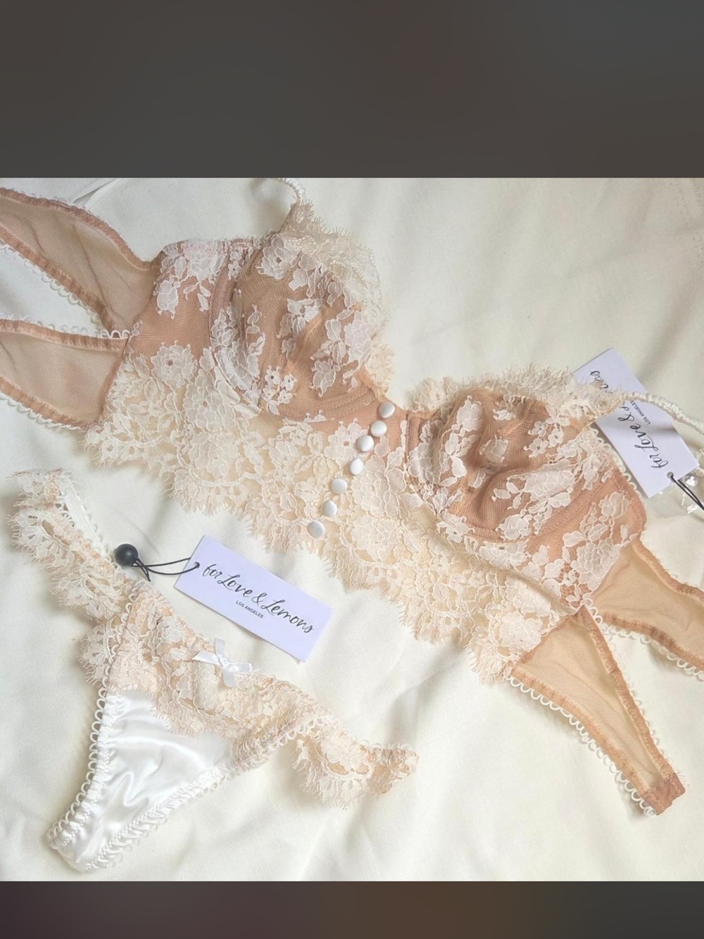 For Love and Lemons Faye Lace Bra and Panty SET NWT Bridal lingerie